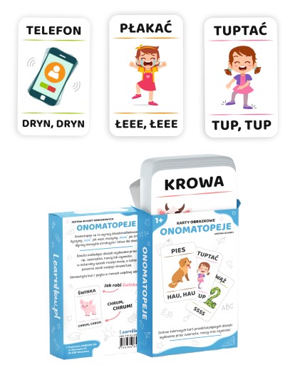 KARTY OBRAZKOWE DŹWIĘKONAŚLADOWCZE - ONOMATOPEJE (45 KART) - LearnHow