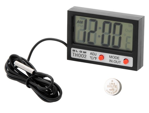 Termometr panelowy BLOW LCD+zegar TH002