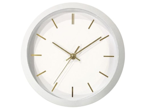 Zegar ścienny wiszący okrągły 25 cm LOFT - BIAŁY Złote wskazówki
