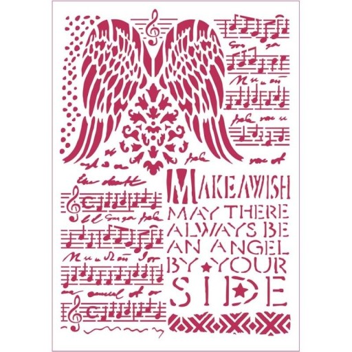 SZABLON MASKA 21x29,7 skrzydła nuty Stamperia scrapbooking decoupage