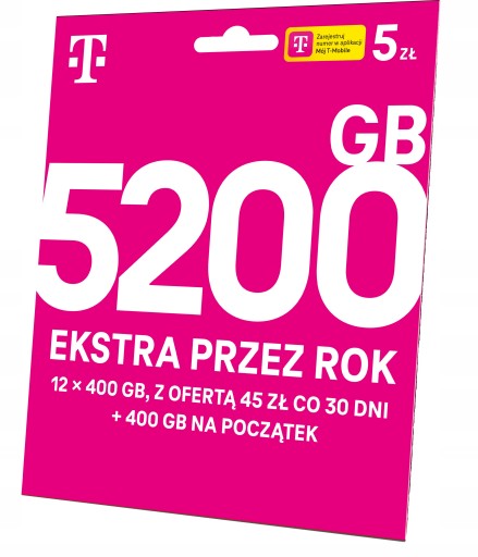T-MOBILE NA KARTĘ STARTER 5200GB = 12 x 400GB