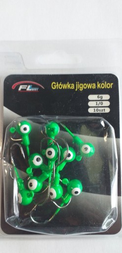 Główka Jigowa Zielona z Okiem Komplet 10szt Hak 1/0 6g