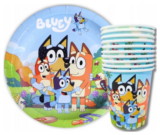 BLUE I BINGO ZESTAW 20 SZTUK TALERZYKI KUBKI URODZINOWY