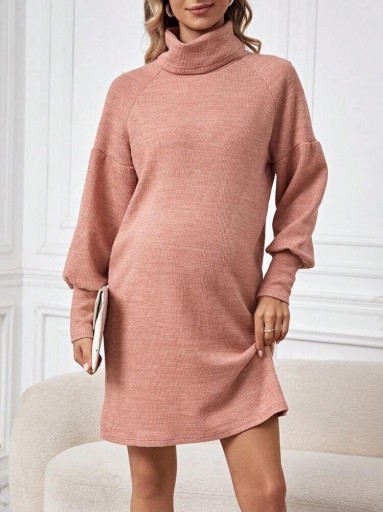 Shein różowa mini sukienka ciążowa z golfem M