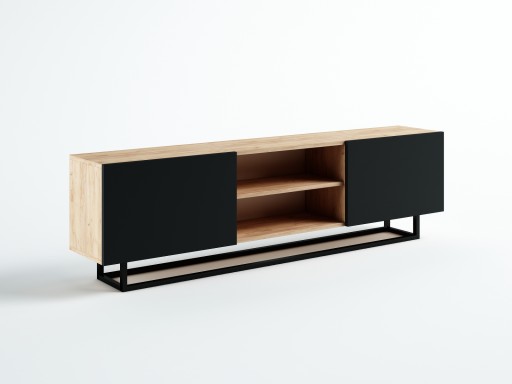 SZAFKA RTV LOFT 140 CRAFT ZŁOTY/ CZRANY MAT STELAŻ