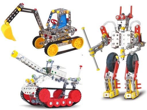 ZESTAW 680W1 KLOCKI KONSTURKCYJNE DIY METALOWY CZOŁG KOPARKA ROBOT ŚRUBKI