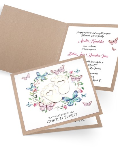 Zaproszenie na chrzest personalizowane z kopertą „Butterfly Feet Eko”