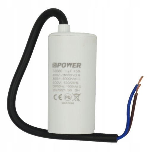 Kondensator rozruchowy silnika z kablami STARTOWY 25uF 450V CBB60