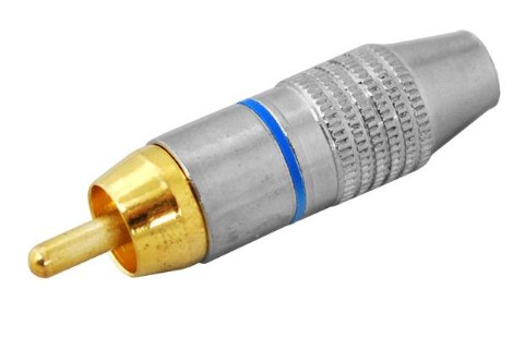 Wtyk RCA cinch NIEBIESKI na kabel złoty HQ (2423b)