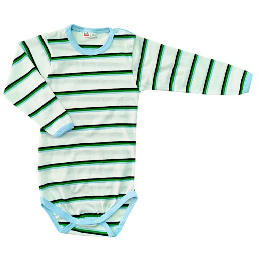 Body długi rękaw 116 cm Paski zielono-błękitne