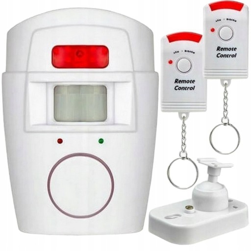 ALARM BEZPRZEWODOWY CZUJNIK RUCHU 105dB + 2 PILOTY