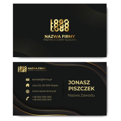 Wizytówki czarne złote kreda mat 350g 90x50cm PROJEKT GRATIS 500 sztuk