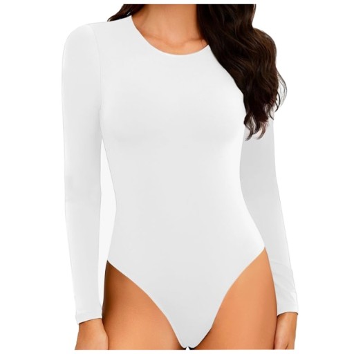 BODY DŁUGI RĘKAW DAMSKIE BAWEŁNA BASIC BIAŁY