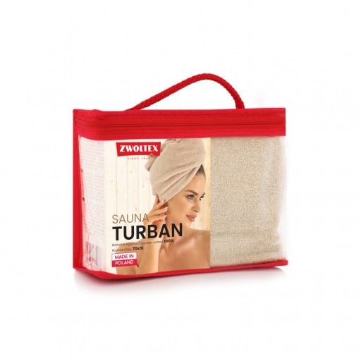 TURBAN do włosów na guzik do SAUNY Zwoltex 100% BAWEŁNA EGIPSKA BEŻOWY
