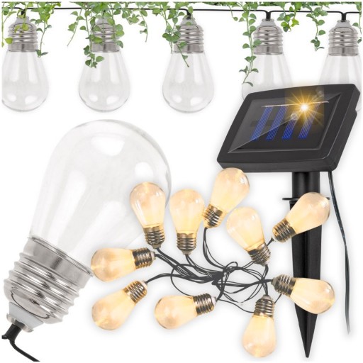GIRLANDA SOLARNA ogrodowa Lampki do ogrodu 10x LED ŻARÓWKA łańcuch świetlny