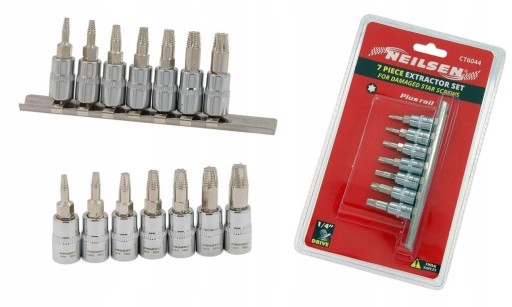 WYKRĘTAKI BITY DO OBROBIONYCH USZKODZONYCH ŚRUB TORX T10-T40 Neilsen