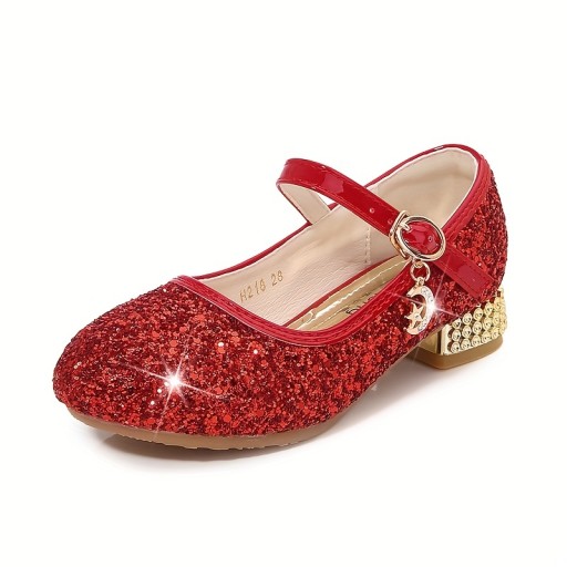 Modne eleganckie cekinowe buty na wysokim obcasie dla dziewczynek