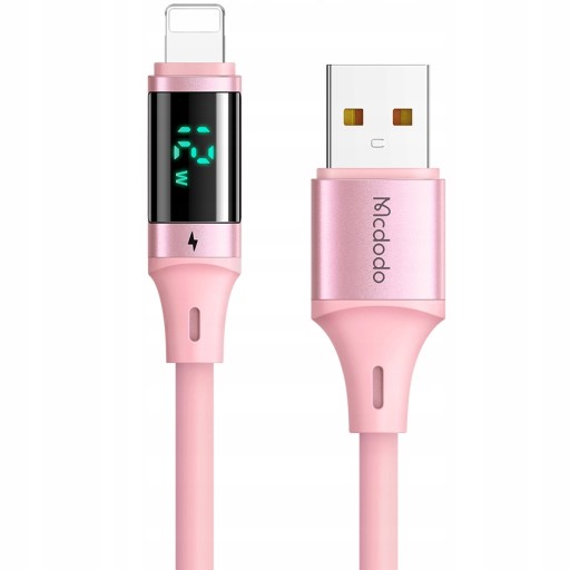MCDODO KABEL Z WYŚWIETLACZEM USB LIGHTNING 36W 1M DO IPHONE 12 13 14 RÓŻOWY
