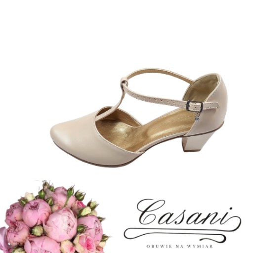 Buty ślubne CASANI słupek 40 nude cieliste weselne