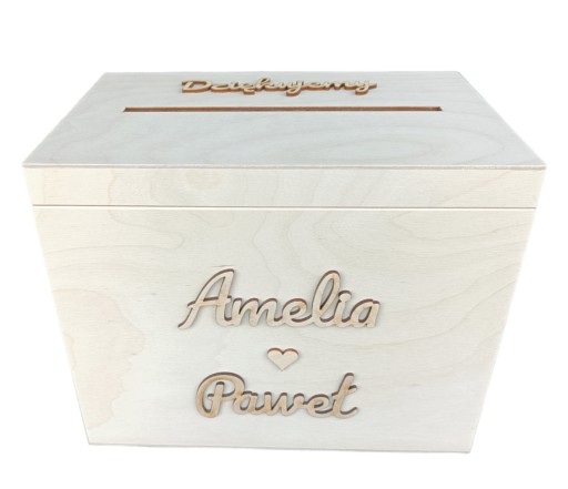 Drewniane pudełko na koperty ślubne z imionami personalizowane 30x23x20