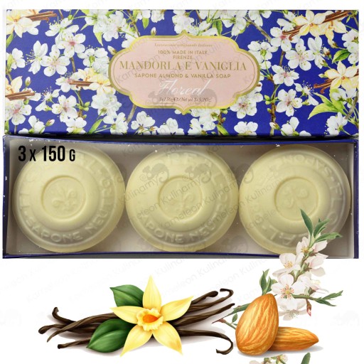naturalne MYDŁO WŁOSKIE MIGDAŁ WANILIA 3x150g 450G