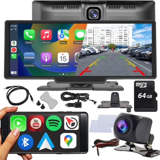 RADIO MONITOR APPLE CARPLAY ANDROID AUTO KAMERA COFANIA WIDEOREJESTRATOR