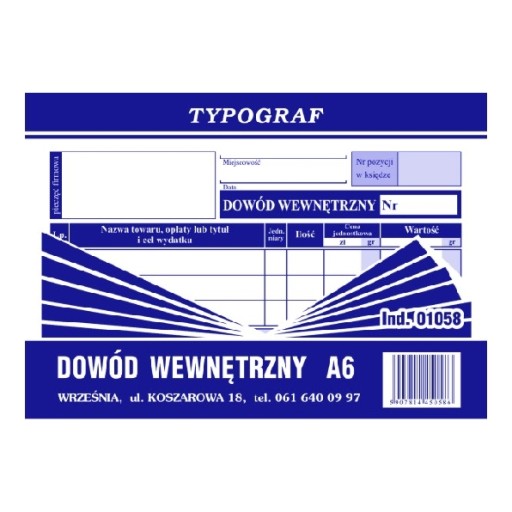 DRUK 01058 DOWÓD WEWNĘTRZNY A6 TYPOGRAF