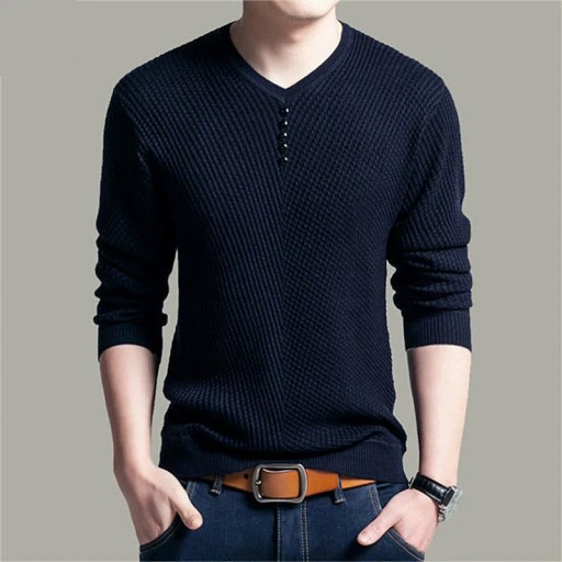 2023 Autumn Winter Sweaters Men Solid Color V Neck