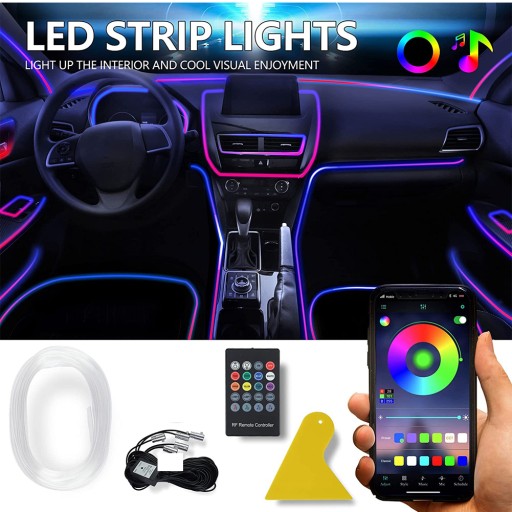 Światłowód LED RGB ambient auta zarowka pilot APP