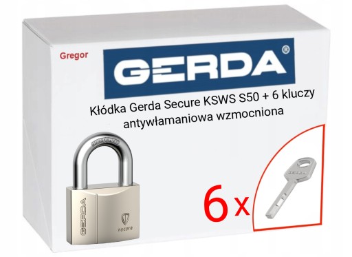 .6 KLUCZY. Kłódka GERDA SECURE KSWS S50 + 6 kluczy antywłamaniowa mocna