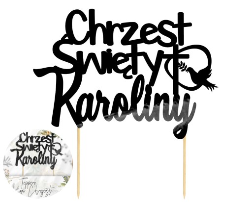 TOPPER NA TORT CHRZEST Dowolny Napis Glamour Czarny