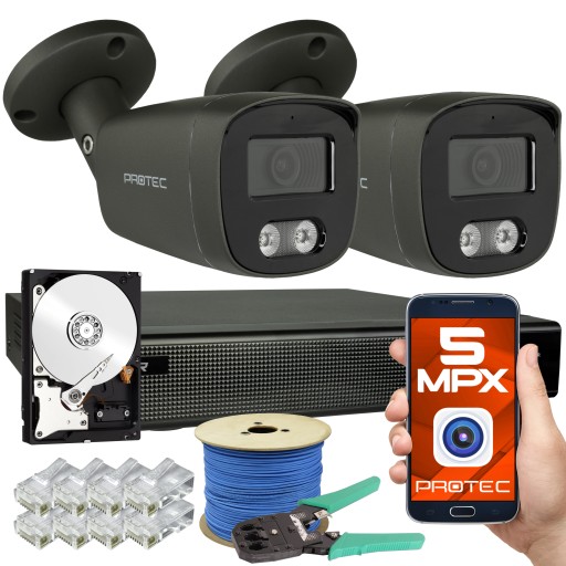 Zestaw do monitoringu IP 2 kamery 5Mpx zewnętrzne PoE grafit dysk 1TB