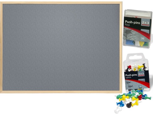 Tablica tekstylna filcowa 45x30 Szara ZESTAW