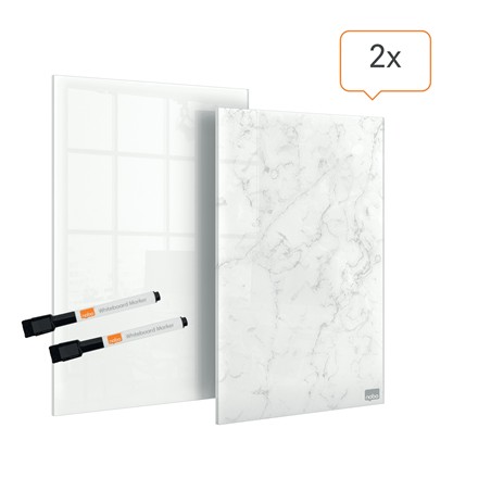 Tabliczka suchościeralna 23x15,2cm NOBO SZKLANA 2 szt - biała i marmurkowa