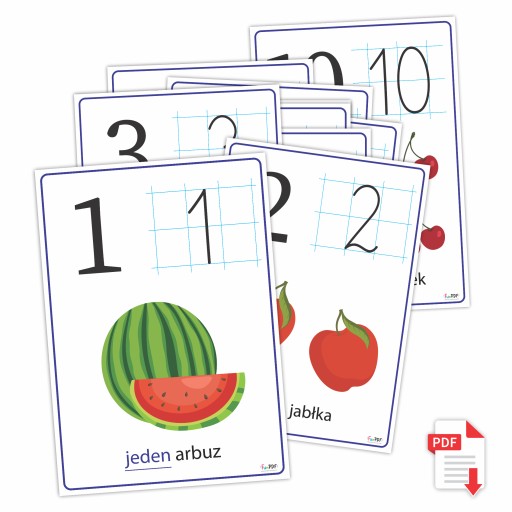 PLANSZE EDUKACYJNE CYFRY 1-10 PDF - PLANSZE DO NAUKI DLA DZIECI x10