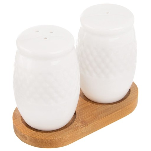 Solniczka i pieprzniczka ze stojakiem porcelanowa WHITELINE 3 el.