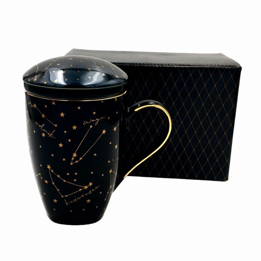 KUBEK BOGUCICE Z ZAPARZACZEM ZODIAK BLACK 0973 PORCELANA ZAPARZACZ 350ml