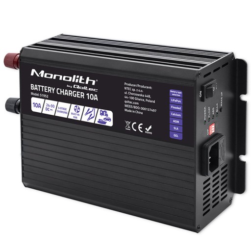 Qoltec Inteligentna ładowarka do akumulatorów LiFePO4 AGM GEL SLA 10A 24V