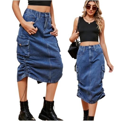 Moda ELEGANCKA JEANSOWA SPÓDNICA SPÓDNICZKA BOJÓWKA ZA KOLANO Z ROZCIĘCIEM
