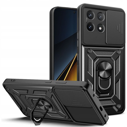 CZARNE ETUI TECH-PROTECT DO POCO X6 PRO 5G ZASŁONKA NA APARAT Z PODSTAWKĄ