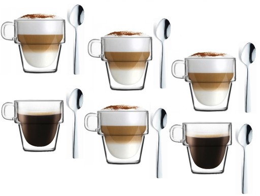 FILIŻANKI KUBKI SZKLANKI Z UCHEM TERMICZNE KAWY HERBATY LATTE CAPPUCINO 280