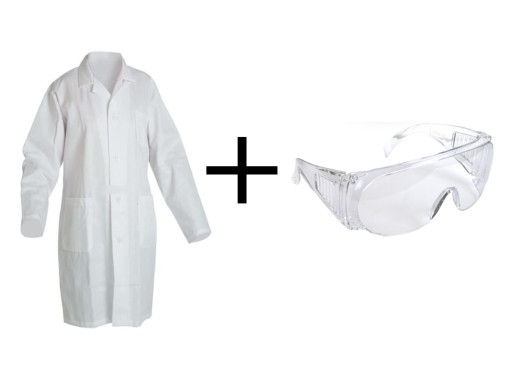 KOMPLET FARTUCH LABORATORYJNY biały BAWEŁNIANY medyczny OKULARY ochronne XL