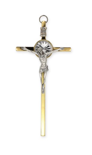 METALOWY ZŁOTY KRZYŻ NA ŚCIANĘ 17 CM WISZĄCY