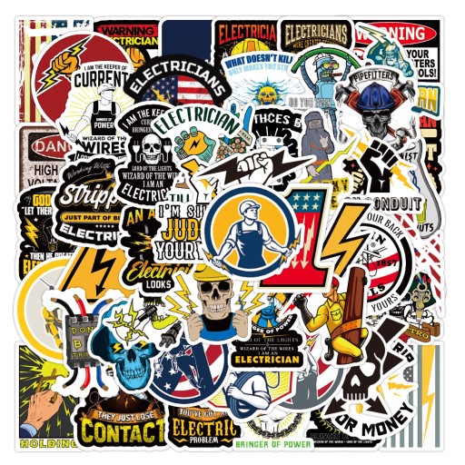 ELEKTRYK MIX PRĄD NAKLEJKI WLEPY STICKERBOMB 50szt
