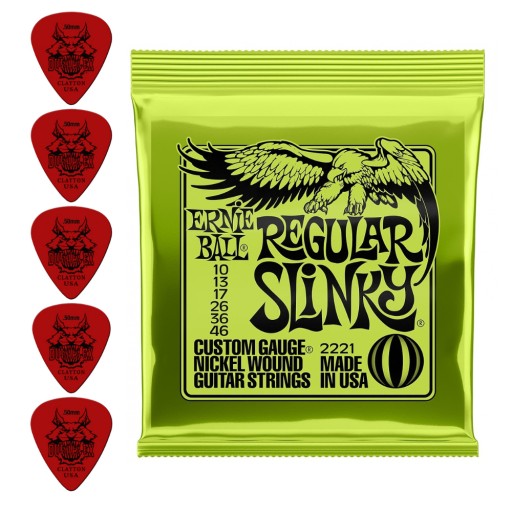 Struny do gitary elektrycznej Ernie Ball 2221 + piórka CLAYTON USA x5