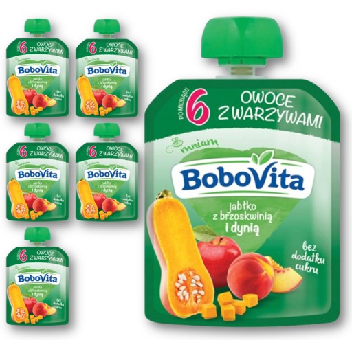 6 x 80g BOBOVITA Mus Jabłko Brzoskwinia DYNIA