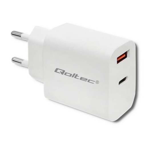 Ładowarka sieciowa Qoltec 18W | 5-12V | 1.5-3A | USB typ C PD | USB QC 3.0
