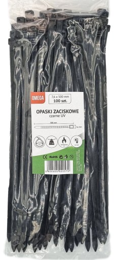 OPASKI TRYTKI ZACISKOWE KABLOWE UV CZARNE 7,6X500
