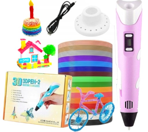 DŁUGOPIS 3D DLA DZIECI DRUKARKA 3D PEN MAGICZNY RÓŻOWY + WKŁADY 9M