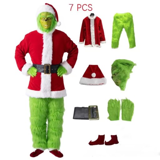 STRÓJ KOSTIUM GRINCH DLA DOROSŁYCH MASKA COSPLAY RĘKAWICZKI ŚWIĘTA